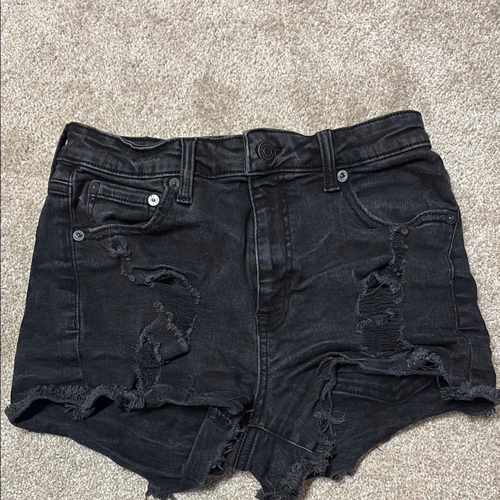 Distressed Black Denim Shorts